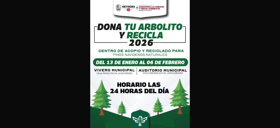 Abrirá Gobierno de Reynosa Centros de Acopio y Reciclado de árboles navideños