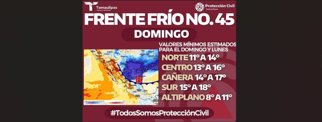 Alerta Protección Civil por ingreso de frente frío este fin de semana