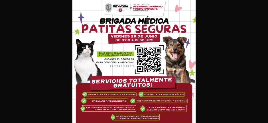 Invita Alcalde Carlos Peña Ortiz a la Brigada Médica Veterinaria Patitas Seguras en la 10 de Mayo