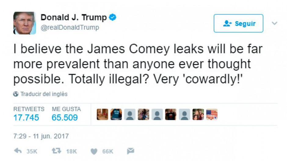 Trump acusa a Comey de cobarde