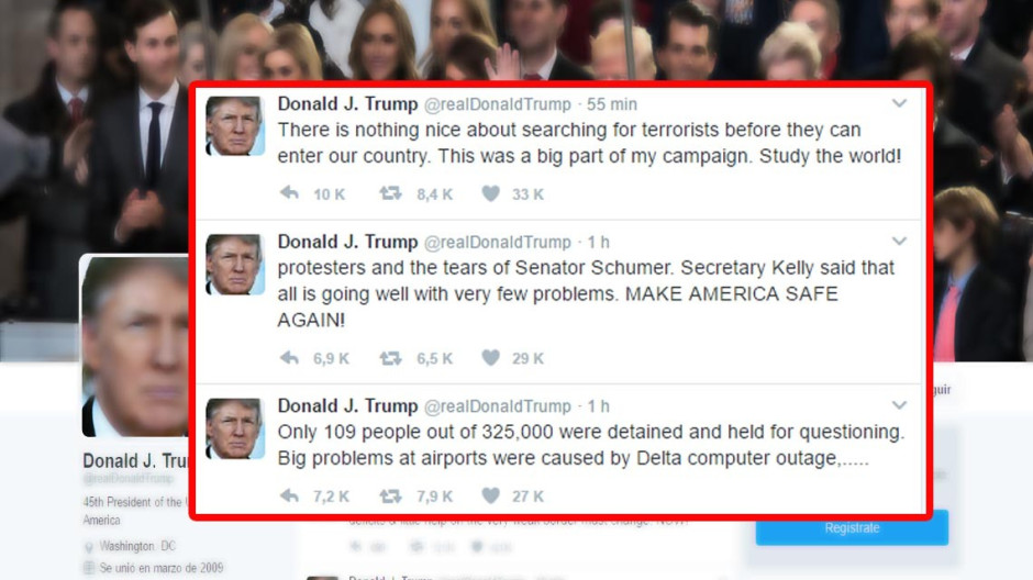 Trump defiende en Twitter veto a visitantes de naciones con mayoría musulmana