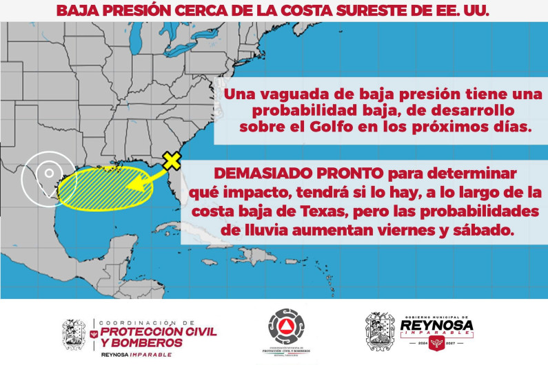 PCyB de Reynosa mantiene vigilancia sobre baja presión frente a costas de EU
