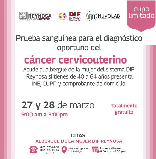 Invita DIF Reynosa a participar en campaña de prevención de Cáncer Cervicouterino