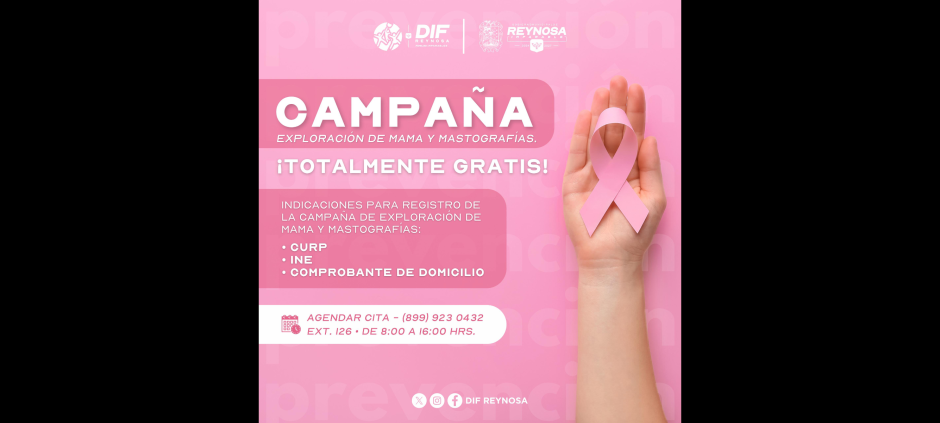 Llama DIF-Reynosa a registrarse para campaña gratuita de exploración de mama y mastografías