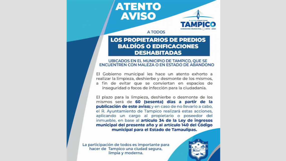 Reforzarán campañas de limpieza en zona norte de Tampico 