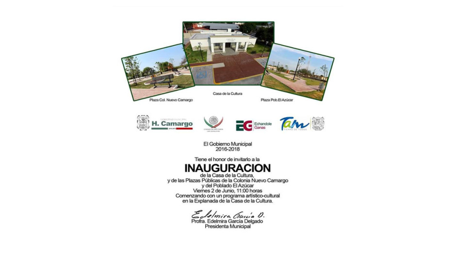 Ayuntamiento invita a inauguración de lugares públicos