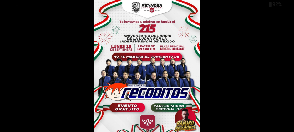 Alegrarán Los Recoditos la noche del 15 de septiembre en Reynosa