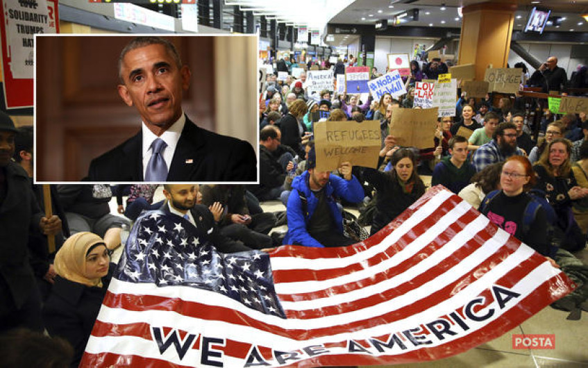 Celebra Obama protestas contra acciones de Trump