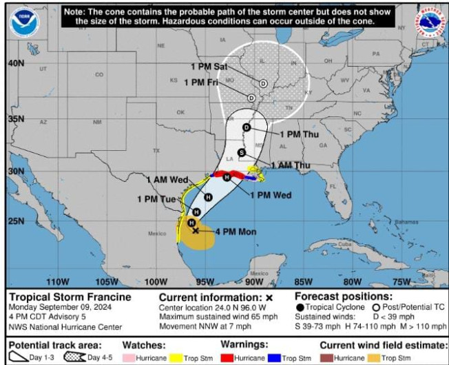 Pide Protección Civil extremar precauciones por efectos de tormenta “Francine”