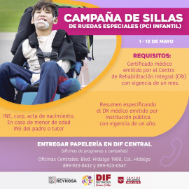 Llama DIF Reynosa a registrarse en Campaña de Sillas de Ruedas Especiales