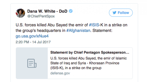 Pentagono confirma muerte de líder del EI 