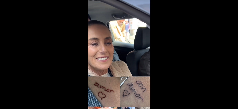 Jóvenes se tatúan corazones dibujados por la presidenta Claudia Sheinbaum