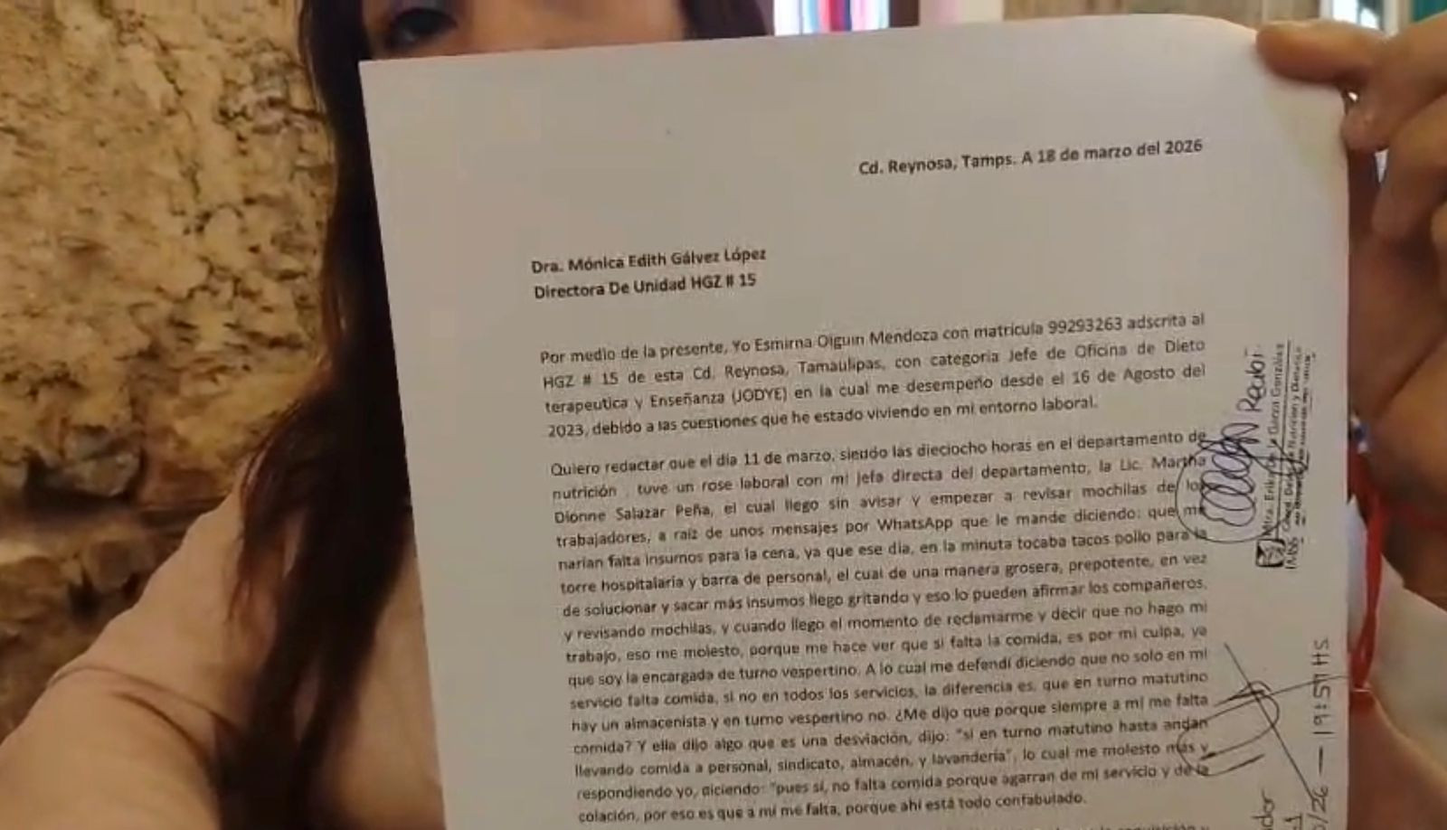 Denuncia acoso laboral en el IMSS de Reynosa