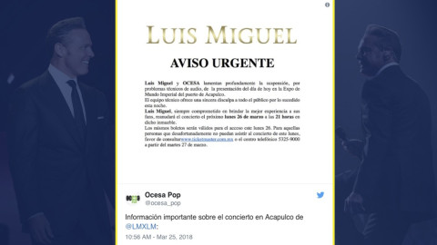 Cancela concierto Luis Miguel por problemas de sonido