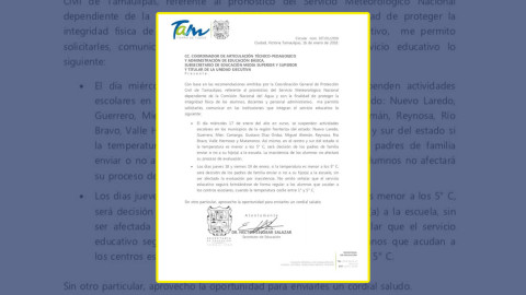 Suspenden clases por bajas temperaturas en 10 municipios de la frontera.