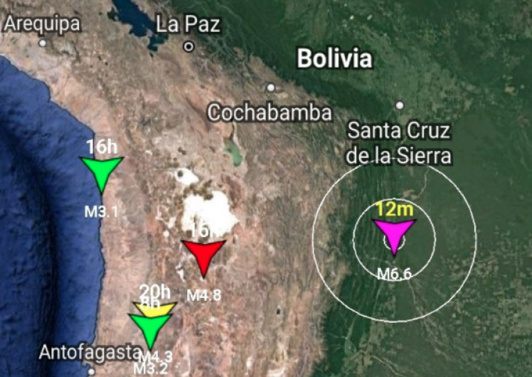 Sacude sismo de 6.6 al sureste de Bolivia