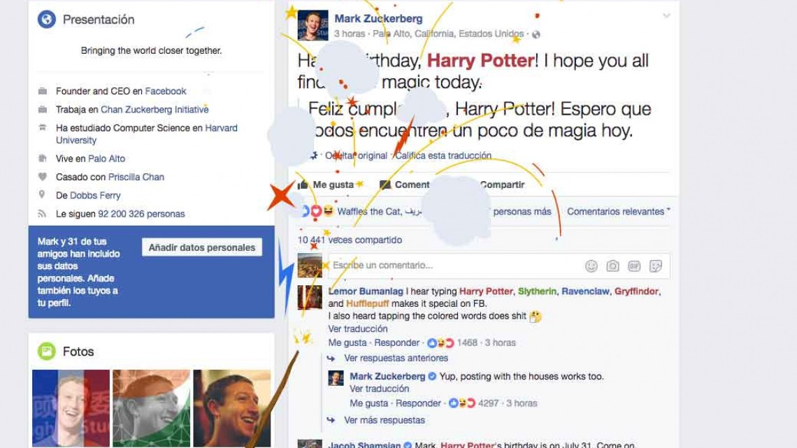 Homenajea Mark Zuckerberg a Harry Potter en Facebook