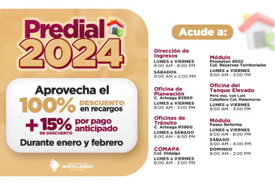 Continúan en febrero descuentos al impuesto predial