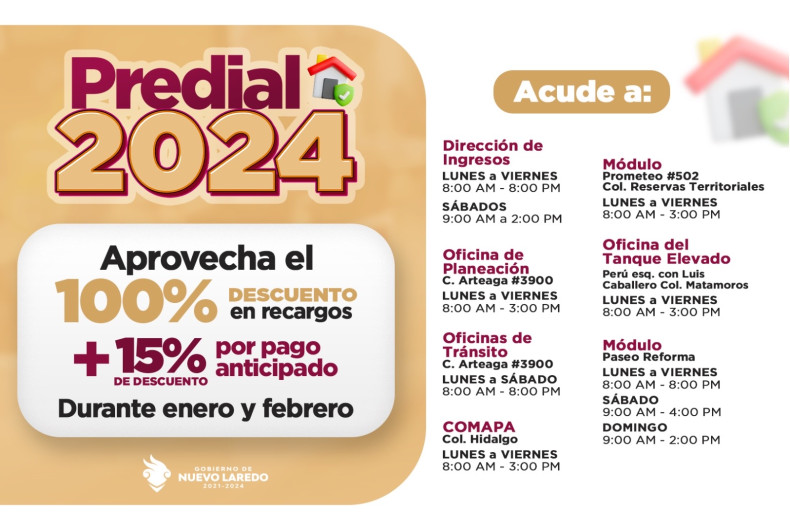 Continúan en febrero descuentos al impuesto predial