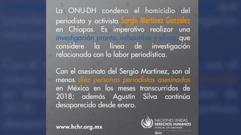 ONU-DH condena el asesinato del periodista Sergio Martínez
