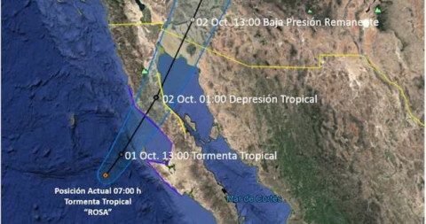 Emiten alerta naranja por tormenta tropical Rosa en Sonora
