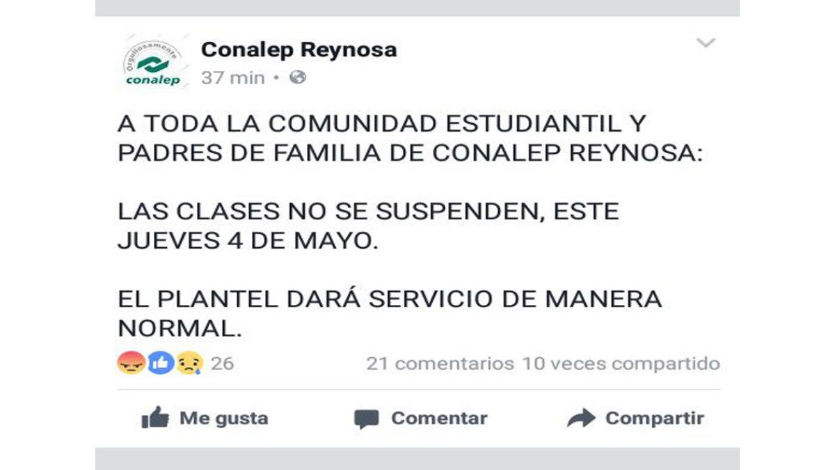 Cancela Conalep suspensión de clases
