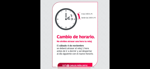 Este domingo 5 de noviembre termina el horario de verano en Reynosa*