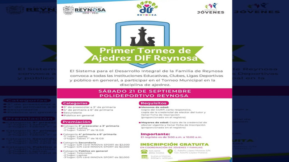 Convoca DIF Reynosa a primer torneo de ajedrez