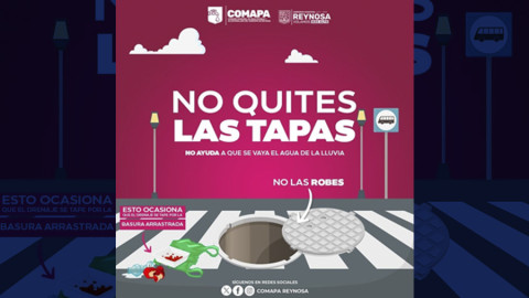 Exhorta COMAPA a usuarios a evitar retirar tapas de las alcantarillas
