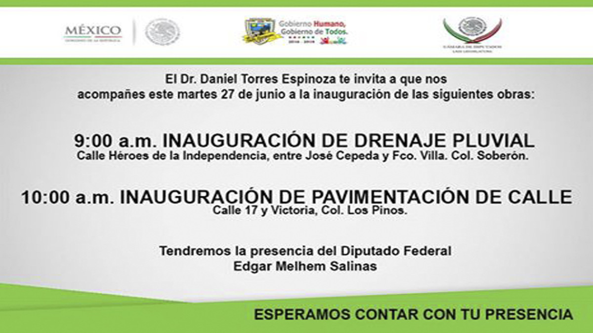 Invita Ayuntamiento a inauguración de obras