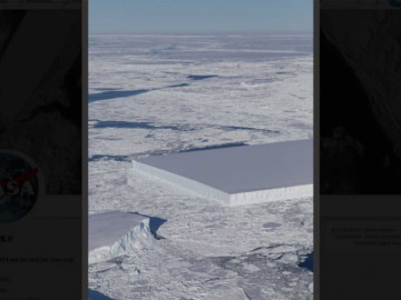 Sorprende fotografía de iceberg en forma rectangular