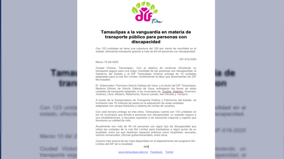 Avanza Tamaulipas en transporte público para personas discapacitadas