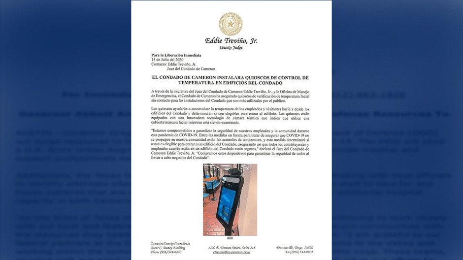 Condado Hidalgo instalará quioscos de medición de la temperatura 