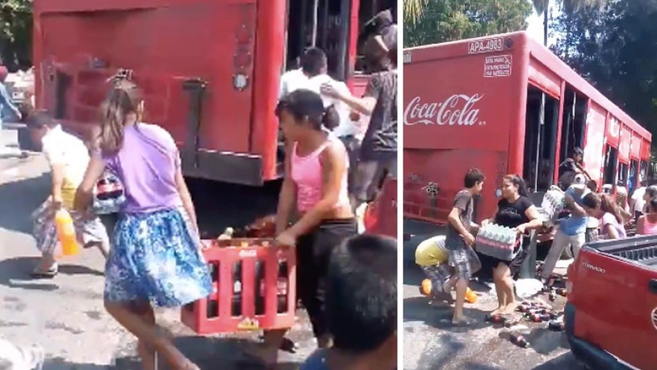 Saquean camión para refrescarse