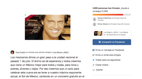 Piden que Luis Miguel cante en toma de protesta de AMLO