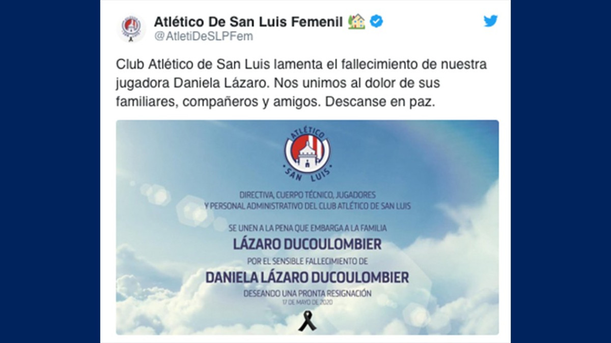 Fallece Daniela Lázaro, jugadora del Atlético San Luis
