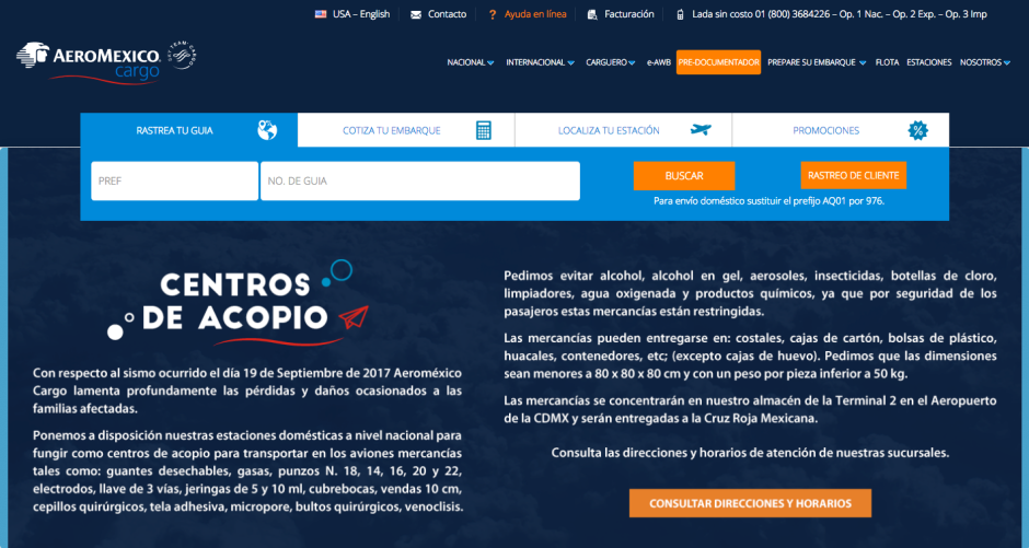 Ofrece Aeroméxico Cargo envío gratuito de donaciones a CDMX