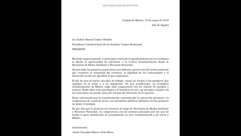 Josefa González Blanco Ortiz presenta su renuncia como titular a la Semarnat 