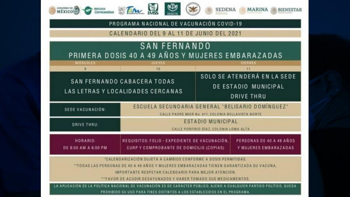 Inicia vacunación contra Covid-19 a personas de 40 a 49 Nuevo Laredo y otros 7 municipios 