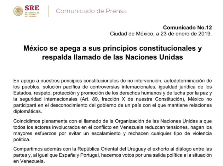 México no participará en desconocimiento de Maduro como presidente: SRE