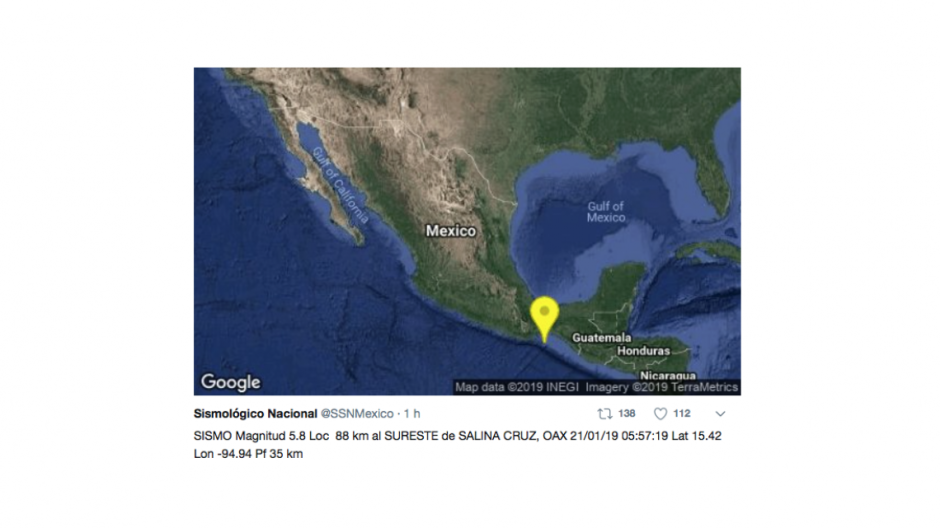 Sismo de 5.8 despierta a Salina Cruz