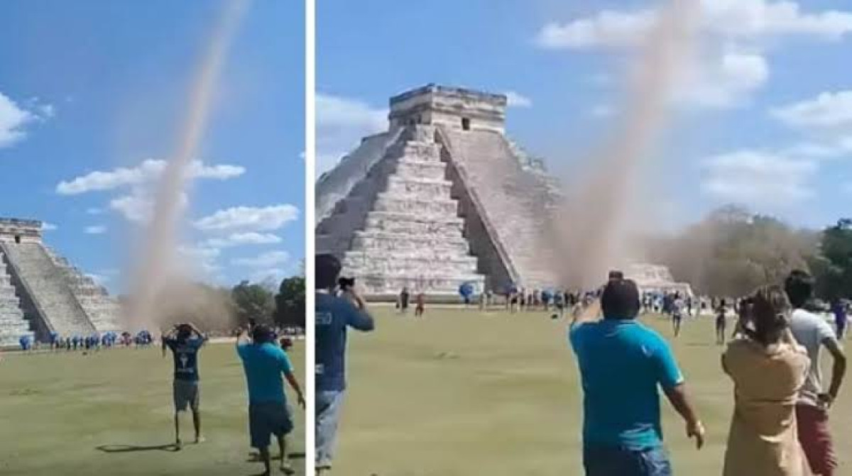 Torbellino en Chichén Itzá sorprende a turistas