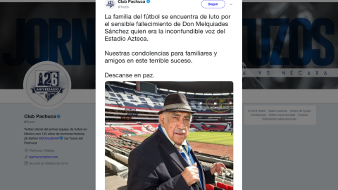Fallece a los 90 años Melquiades Sánchez "La voz del Estadio Azteca" 