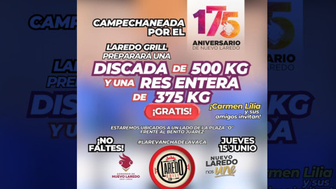 Anuncian gran discada y mega carne asada en festejos por el 175 aniversario de la fundación de Nvo. Laredo