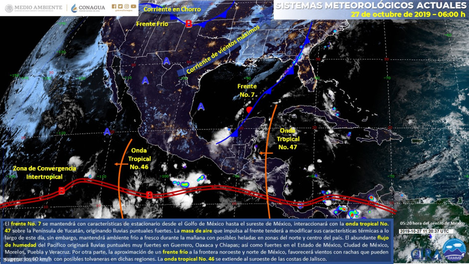 Se prevén lluvias puntuales muy fuertes en Guerrero, Oaxaca y Chiapas
