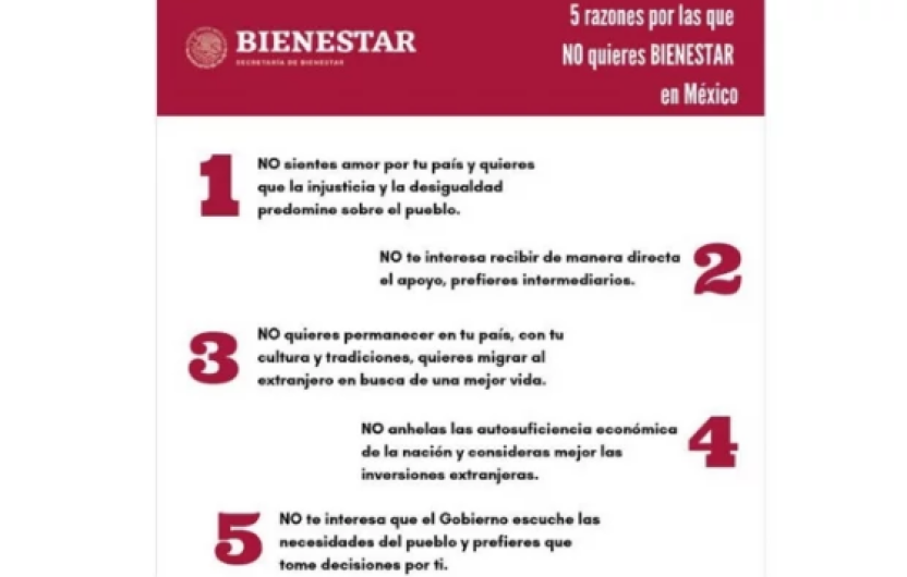 BIENESTAR publica polémico tuit, luego lo borra