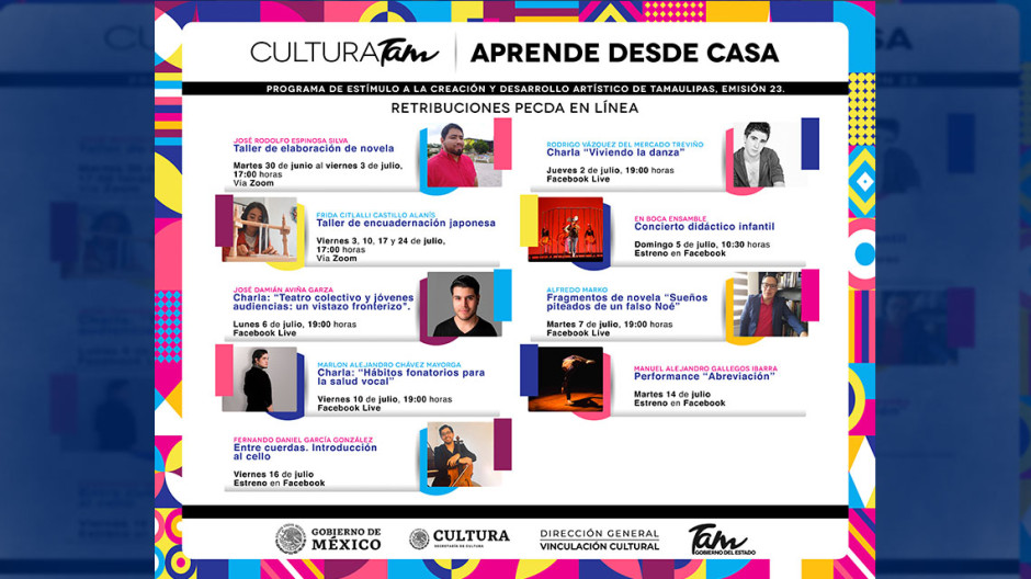Cultura Tamaulipas invita a todos y todos a aprender desde casa