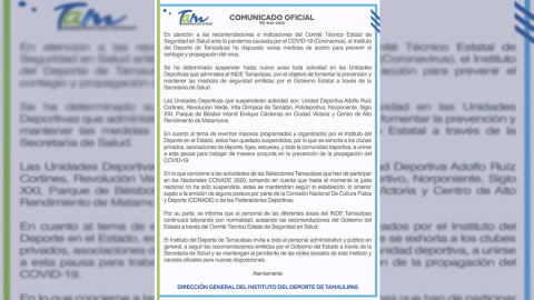 INDE Tamaulipas se pronuncia al respecto del Coronavirus.
