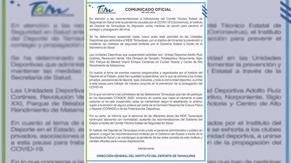 INDE Tamaulipas se pronuncia al respecto del Coronavirus.
