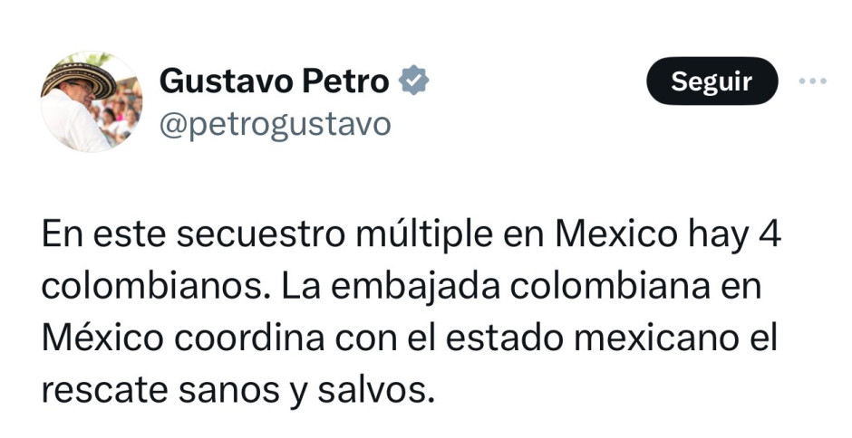 Hay 4 colombianos entre los 31 migrantes secuestrados: Gustavo Petro